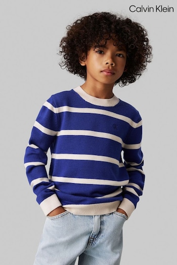 Calvin Klein Blue Merino Wool Chest Monogram Jumper (AC9515) | £90