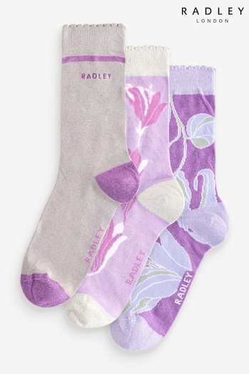 Radley London Purple Floral Socks Set 3 Pack (AD0681) | £25