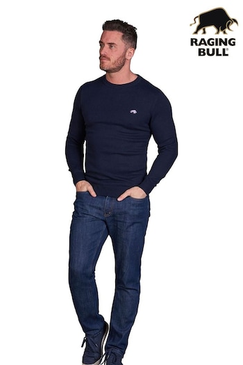 Raging Bull Blue Classic Crew Neck Knit Jumper (AD0844) | £80 - £90