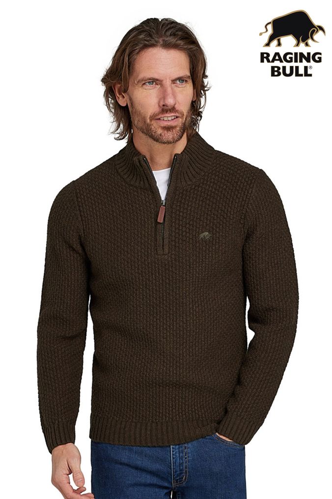 Buy Men s Raging Bull Zip Neck Knitwear Online Next UK