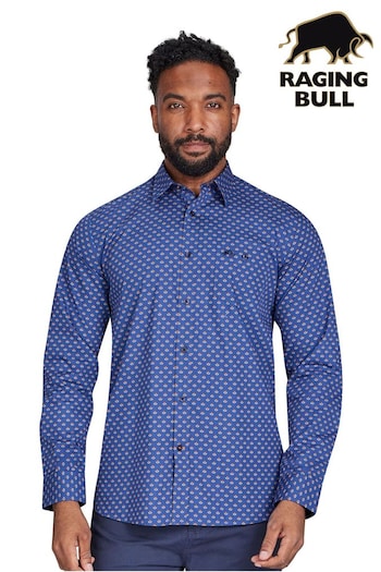 Raging Bull Blue Long Sleeve Leaf Print Shirt (AD0850) | £70 - £80