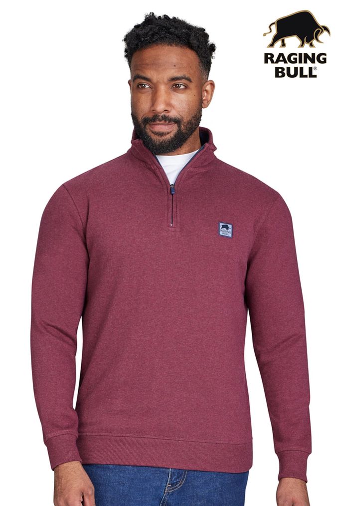 Buy Men s Cotton Zip Neck Red Online Next UK