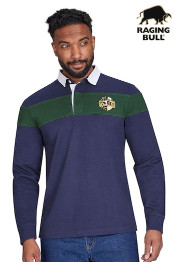 Raging Bull Blue Long Sleeve 100% Cotton Chest Panel Rugby Shirt (AD0894) | £70 - £75