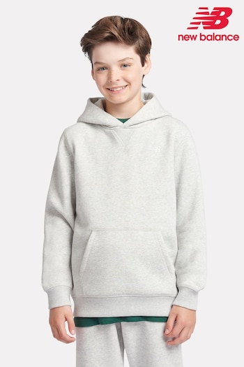 New Balance Grey Small Boys Brush Back Logo Hoodie (AD1122) | £50 - £60