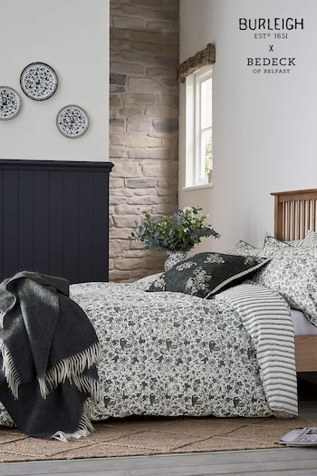 Burleigh X Bedeck Of Belfast Charcoal/White Regal Peacock 100% Cotton Duvet Cover and Pillowcase Set (AD1647) | £90 - £150