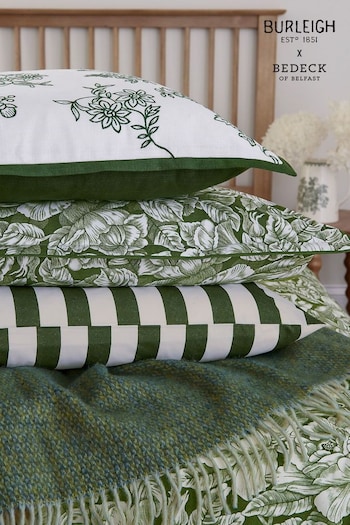 Burleigh X Bedeck Of Belfast Green Hibiscus 100% Cotton Standard Pillowcase Pair (AD1658) | £28