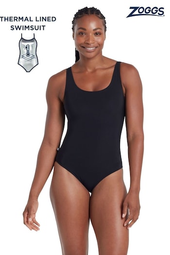 Zoggs Thermal Silver Lined Scoopback Black Swimsuit (AD1794) | £65