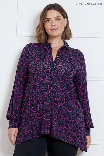 Live Unlimited Black Curve Leopard Print Jersey Hanky Hem Shirt (AD2465) | £49