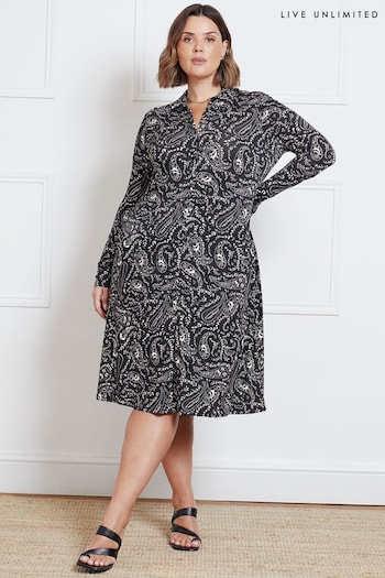 Live Unlimited Black Paisley Long Sleeve Jersey Shirt Dress (AD2467) | £59