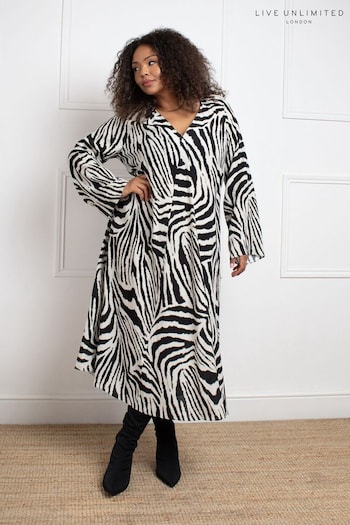 Live Unlimited Black Zebra Print Long Sleeve Midi Dress (AD2482) | £99