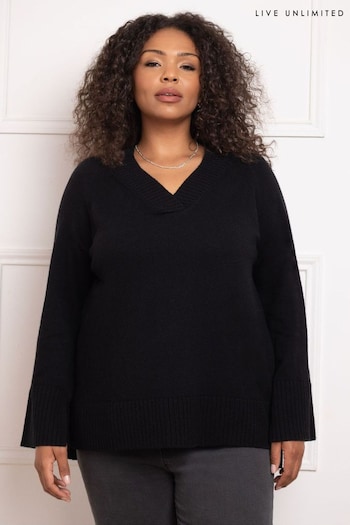 Live Unlimited Black V-Neck Swing Jumper (AD2487) | £79