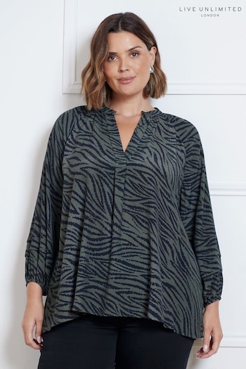 Live Unlimited Green Curve Zebra Pleat Sleeve Blouse (AD2494) | £69