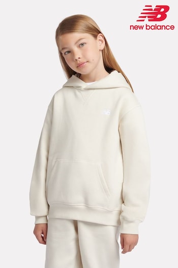 New Balance White Small Girls Brush Back Logo Hoodie (AD2713) | £50 - £60