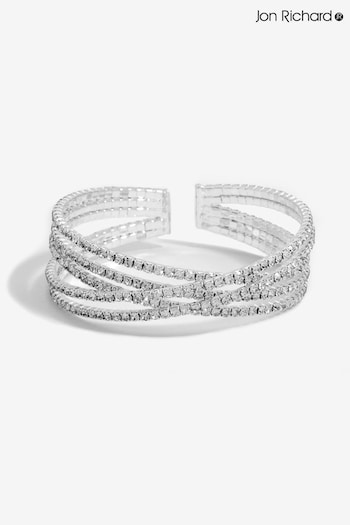 Jon Richard Silver Tone Crystal Cross Over Cuff Bracelet (AD2913) | £20