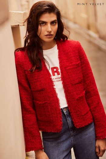 Mint Velvet Red Wool Boucle Jacket (AD2952) | £175