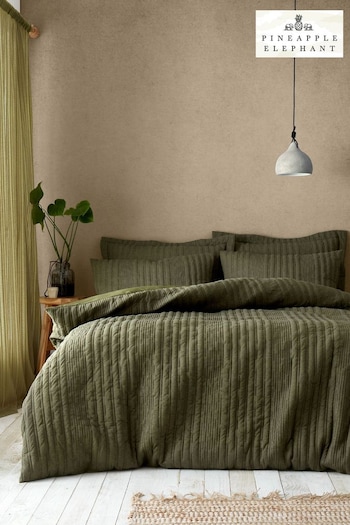 Pineapple Elephant Olive Green Tamba Jersey Stripe Quilted Duvet Cover Set (AD3080) | £40 - £70