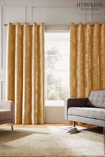 Hyperion Amber Gold Selene Luxury Chenille Weighted Thermal Lined Eyelet Curtains (AD3081) | £90 - £190