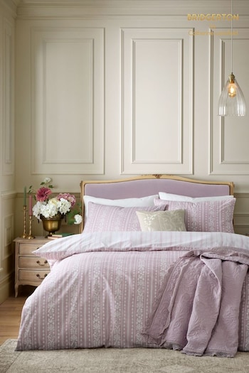 Bridgerton by Catherine Lansfield Blush Pink Regency Stripe Reversible Duvet Cover Set (AD3098) | £18 - £35