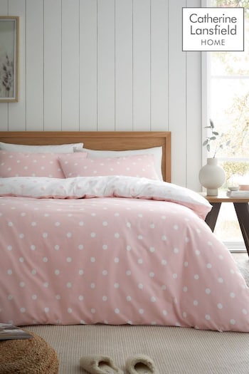 Catherine Lansfield Blush Pink Brushed Cotton Polka Dot Duvet Cover Set (AD3306) | £20 - £35