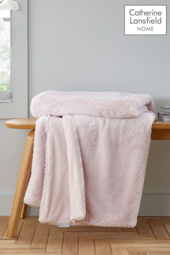 Catherine Lansfield Blush Pink Soft and Cosy Glamour Faux Fur Throw (AD3358) | £25