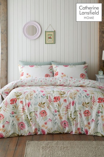 Catherine Lansfield Natural Ella Poppy Floral Reversible Duvet Cover Set (AD3402) | £16 - £25