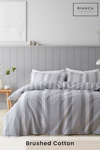 Bianca Silver Grey Brushed Cotton Ticking Stripe Duvet Cover Set (AD3427) | £25 - £45