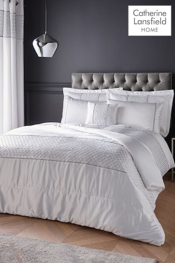 Catherine Lansfield White Deco Sequin Glamour Quilted Bedspread (AD3444) | £75