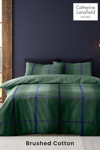 Catherine Lansfield Green Brushed 100% Cotton Melrose Tweed Check Duvet Cover Set (AD3470) | £20 - £35