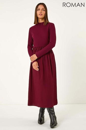 Roman Red Cotton Stretch Jersey Mix Midi Dress (AD3592) | £42