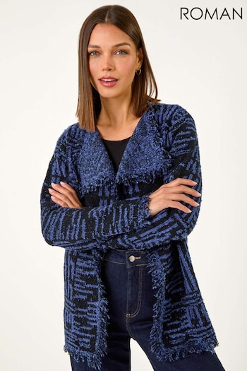 Roman Blue Textured Fringe Detail Cardigan (AD3601) | £40