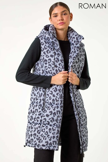 Roman Grey Animal Print Longline Quilted Gilet (AD3682) | £60