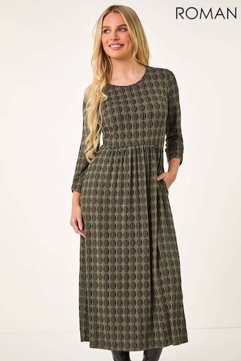 Roman Green Petite Geometric Spot Midi Dress (AD3722) | £42