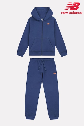 New Balance Blue Boys Small Brush Back Logo Hoodie Set (AD3877) | £90 - £108