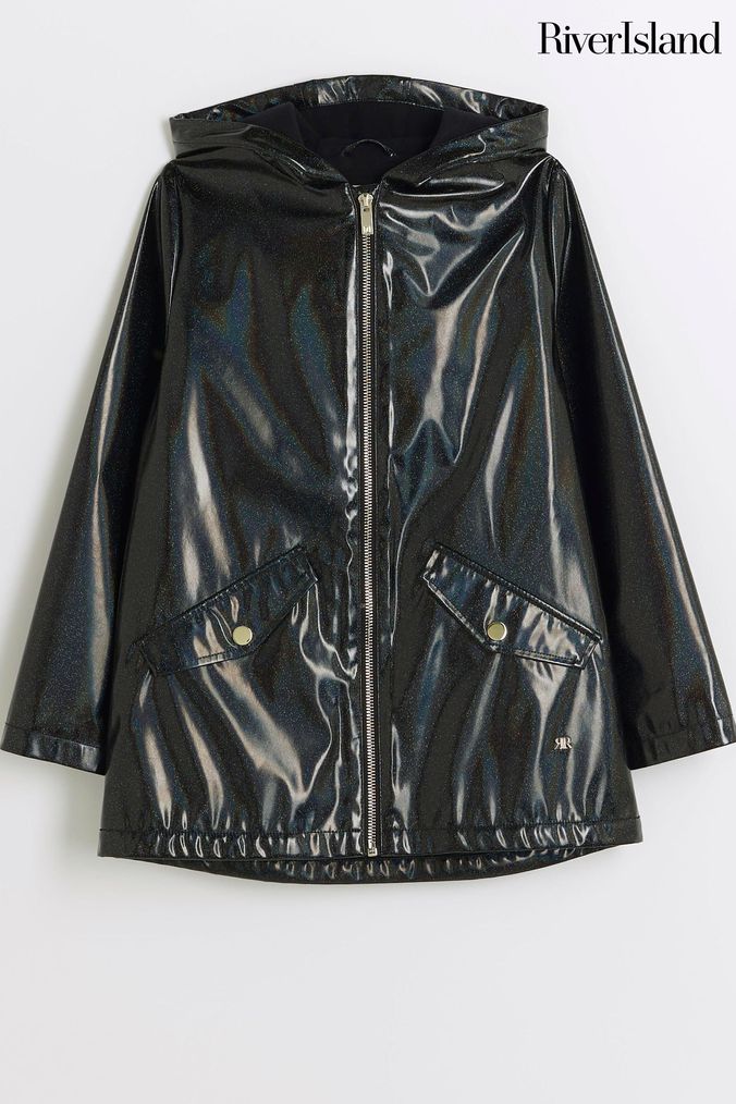 Black shiny coat river island clearance