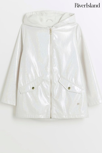 River Island White Girls Glitter Hooded Raincoat (AD3933) | £35 - £45