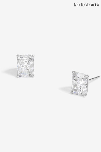 Jon Richard Silver Tone Cubic Zirconia Emerald Cut Stud Earrings (AD3979) | £12