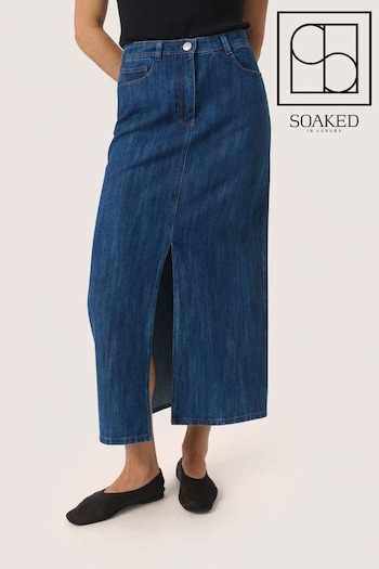 Soaked in Luxury Blue Slzianna Maxi Length Denim 100% Cotton Skirt (AD4384) | £100