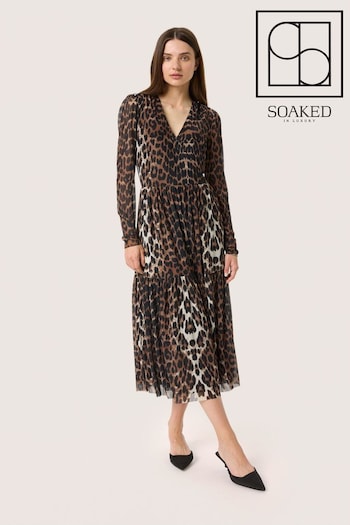 Soaked in Luxury SLValdora Long Sleeves Wrap Brown Dress (AD4432) | £90