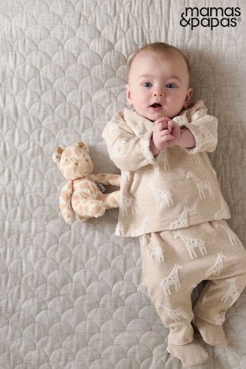 Mamas & Papas Giraffe Textured 2 Piece Outfit Brown Set (AD4435) | £22