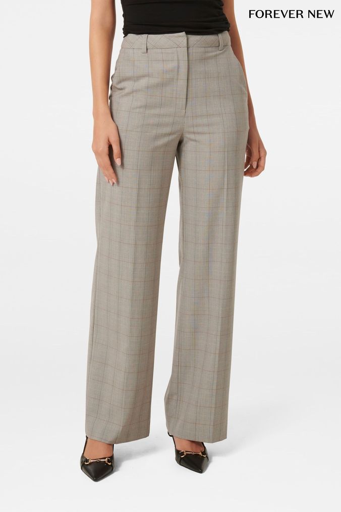 Buy Women s Grey Check Tartan Trousers Wideleg Online Next UK