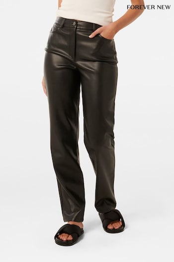 Forever New Black Una Vegan Leather Straight Leg trousers Dress (AD4690) | £60