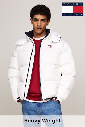 Tommy Jeans Flag Back Alaska Puffer White Jacket (AD4707) | £220