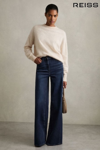 Reiss Dark Blue Heather Stretch Cotton Wide Leg Jeans (AD5000) | £168