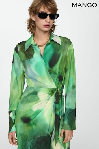 Mango Green Printed Bow Dress (AD5064) | £50