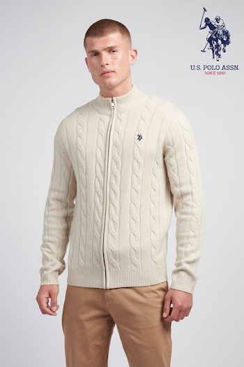 U.S. Polo COLLUSION Assn Natural U.S. Polo COLLUSION Assn. Mens Cable Knit Zip Funnel Neck Sweater (AD5162) | £80