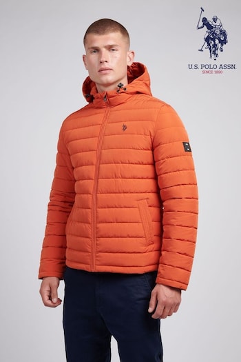 U.S. Polo Assn Brown Mens Lightweight Quilt Hooded Puffer Jacket (AD5184) | £100