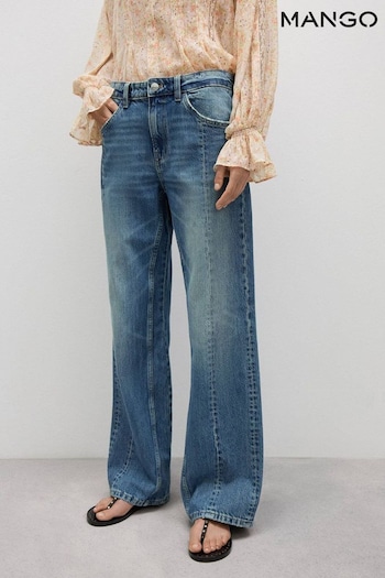 Mango Blue Straight Jeans With Decorative Seams (AD5333) | £50