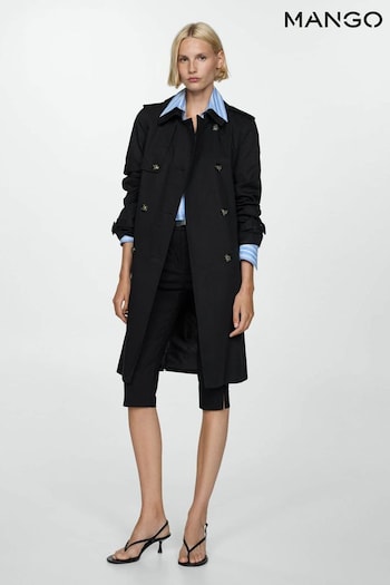 Mango Black Classic Trench 100% Cotton Coat With Belt (AD5380) | £90