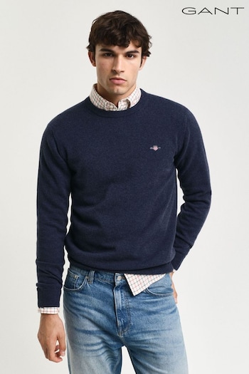 GANT Blue Superfine Lambswool Crew Neck Sweater (AD5437) | £135