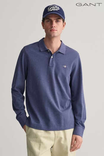 GANT Blue Regular Fit 100% Cotton Shield Long Sleeve Polo Shirt (AD5438) | £90